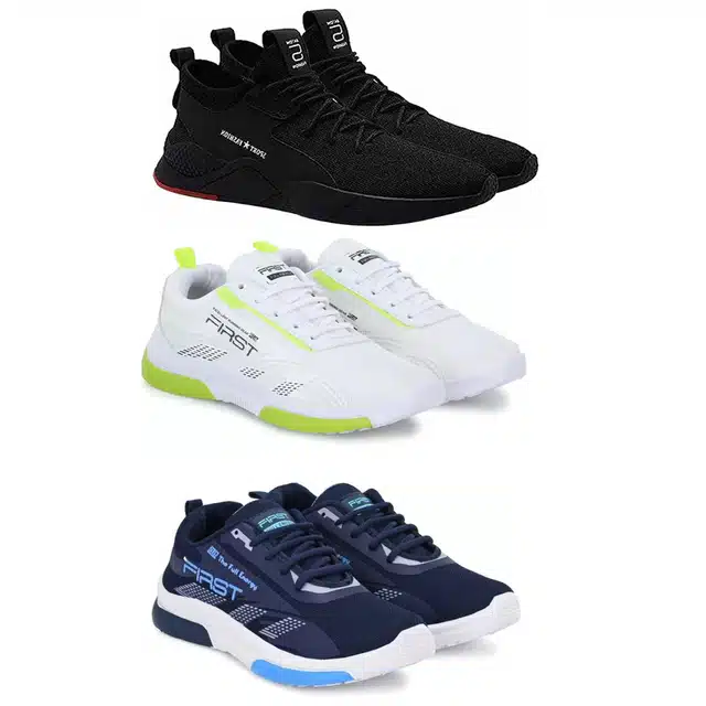 Men's Lace Up Lightweight Sports Shoes (Combo of 3) (Multicolor, 9)