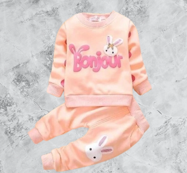 Hosiery Printed Clothing Set for Kids (Peach, 0-3 Months)