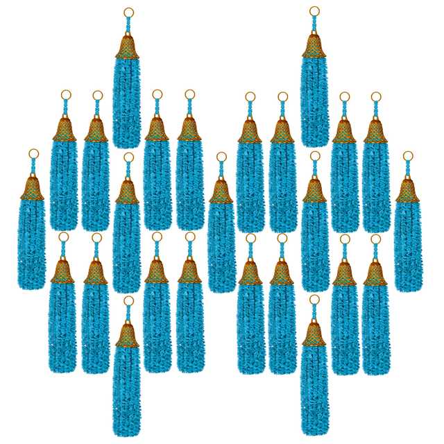 Handmade Unique Mini Feather Wool Tassels Garland with Bell Plastic (Green, 15 Inches) (Pack of 25) (IH-376)