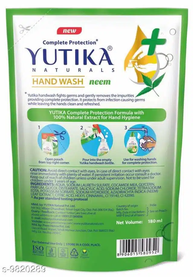 Yutika Naturals Complete Protection Neem Hand Wash (180 ml, Pack of 3)