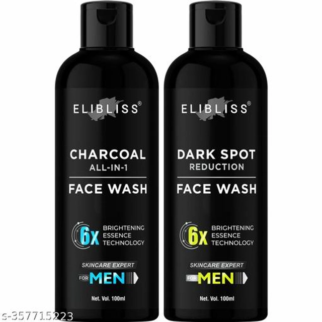 ELIBLISS Charcoal with Dark Spot Removal Face Wash for Men (100 ml, Pack of 2)