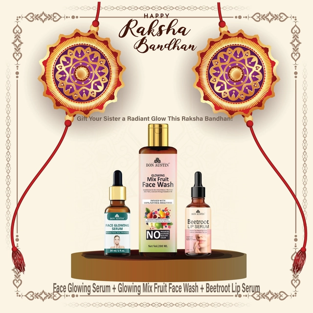 Combo of Bon Austin Face Glowing Serum (30 ml) with Glowing Mix Fruit Face Wash (200 ml) & Beetroot Lip Serum (30 ml) (Set of 3)