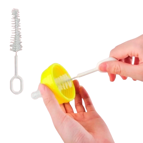 Combo of Nipple & Bottle Cleaning Brushes (Yellow & White, Set of 2)