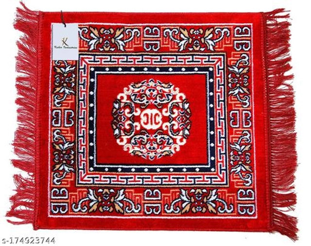 Cotton Pooja Mat (Red & Blue, 19x19 inches) (Pack of 2)