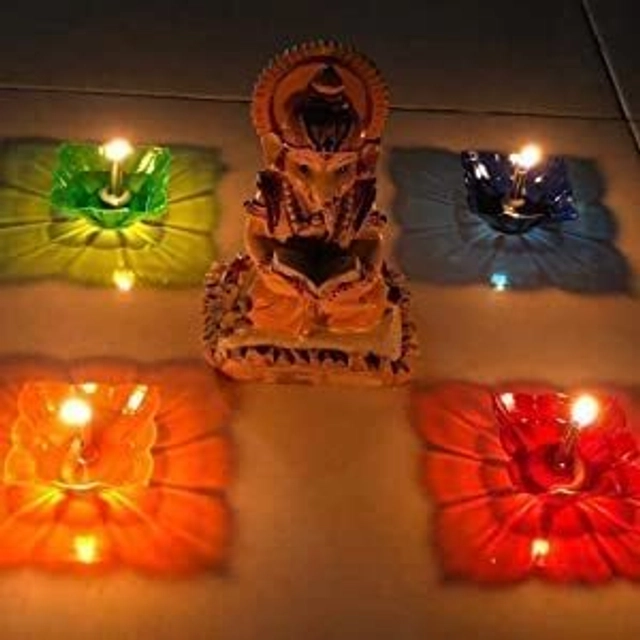 Plastic 3D Shadow Reflection Floating Diwali Diyas (Multicolor, Pack of 12)