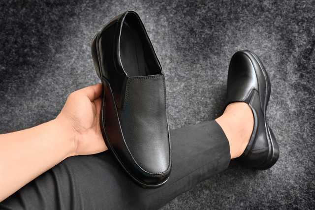 Genuine Leather Formal Slip Ons for Men (Black, 8) (K113)