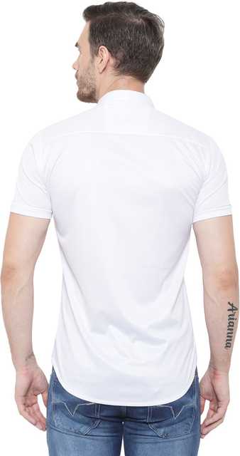 Men's Printed Casual Shirt (White, S) (ASM540)