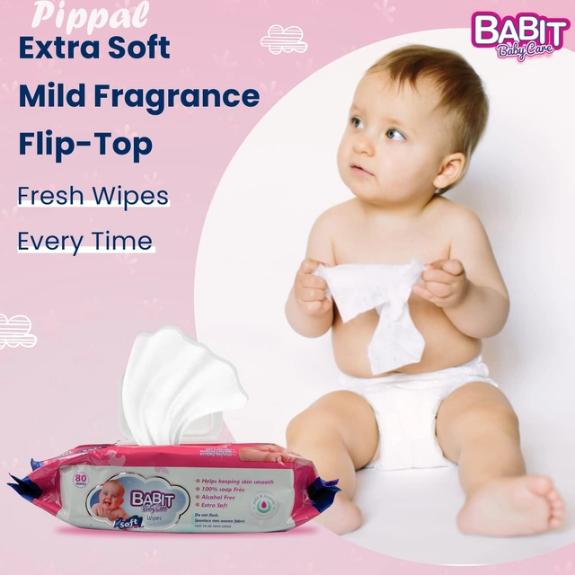 Combo of 2 Pcs Babit 25 Pulls Baby Wet Wipes & Pippal Rashcare Cream (30 g) for Baby (Set of 3)