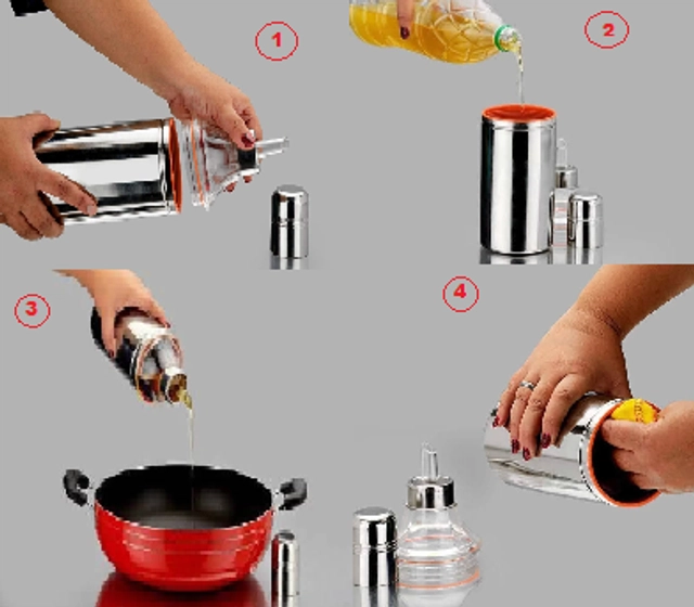 Stainless Steel Cooking Oil Dispenser (Silver, 1000 ml)