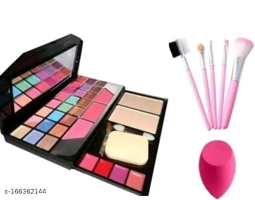 Combo of Makeup Kit with Makeup Blender & 5 Pcs Makeup Brushes (Multicolor, Set of 7)