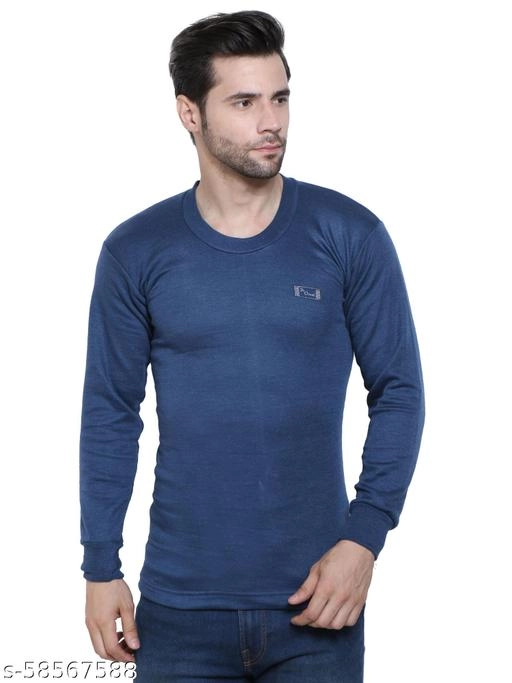 Cotton Thermal Topwear for Men (Blue, M)