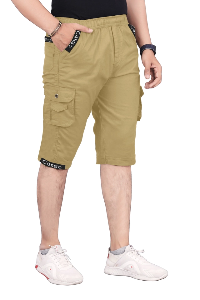 Cotton Striped Capri for Men (Beige, 28)