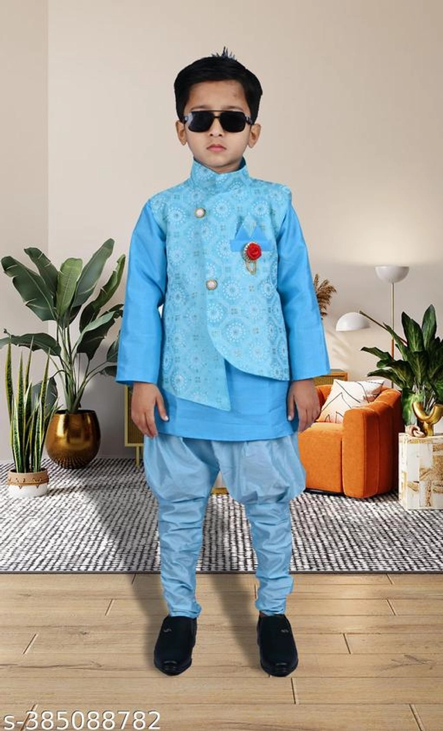 Cotton Blend Sherwani for Boys (Sky Blue, 6-9 Months)