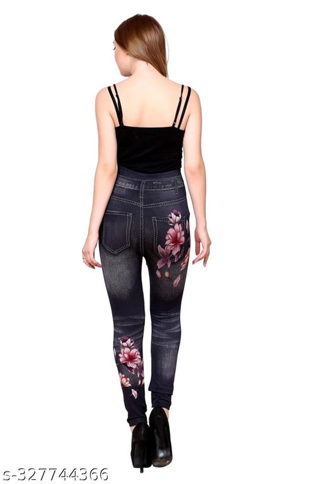 Polyester Dyed Jeggings for Women (Black, Free Size)