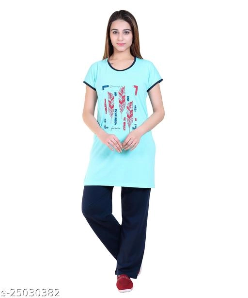 Woolen Nightsuit for Women (Aqua Blue, M)