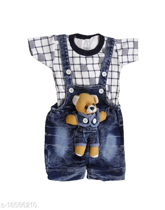 Denim Dungarees for Kids (Blue & White, 0-6 Months)