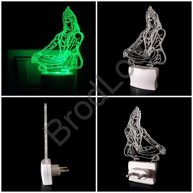 BrodLog Mahadev 3D Optical Illusion Acrylic Night Lamp, 7 Colors RGB Auto Gradual Changing LED Plug and Play Night Light, Office Light, Best for Gift, (Multicolour, Pack of 1)