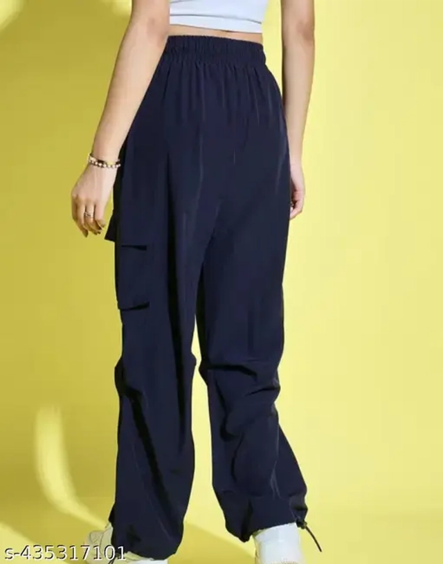 Poly Cotton Bell Bottoms Trousers for Women (Navy Blue, 28)