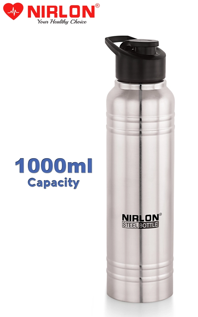 Nirlon Stainless Steel Water Bottles (Silver, 1000 ml) (Pack of 4)