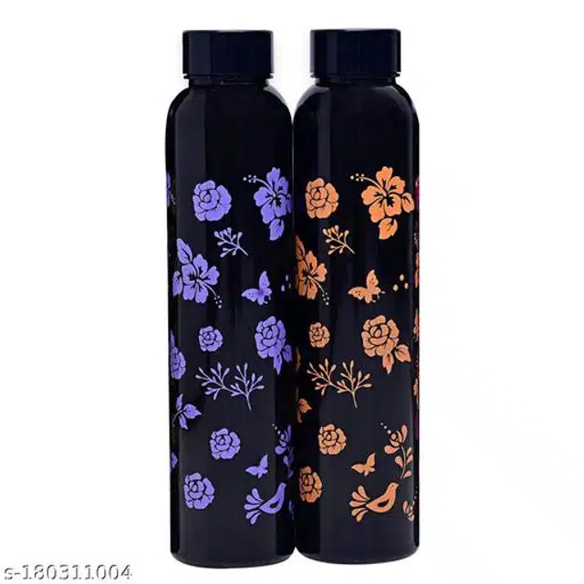 Water Bottle Set (Black, 1000 ml) (Pack of 2)