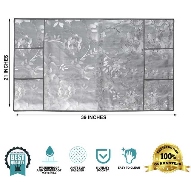 WISHLAND 1 Pc Fridge Cover for Top with 6 Pockets, 1 Handle Cover, 3 Fridge Mats (Set of 5, 21X39 inch) (A-205)