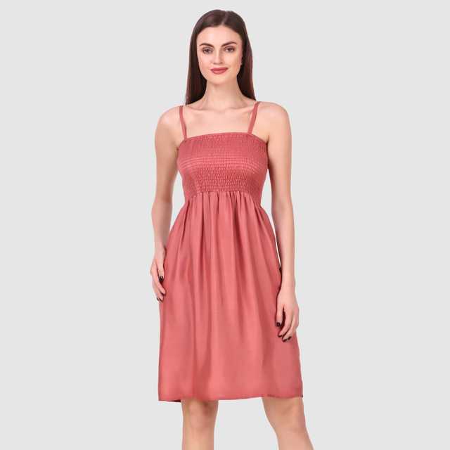 Stylish New Cotton Rayon Blend Women Solid Midi Dress (Pink, M) (ITN-64)