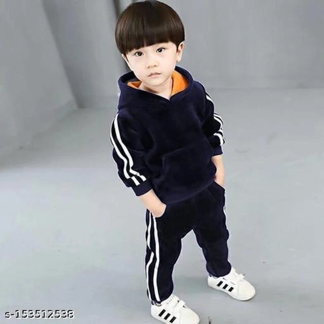 Velvet Solid Clothing Sets for Boys & Girls (Blue, 0-1 Years)