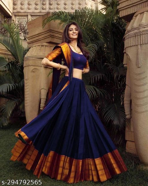 Art Silk Solid Un Stitched Lehenga with Choli & Dupatta for Women (Navy Blue)