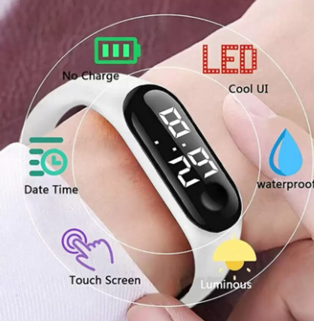 Silicone Strap Digital Watch for Kids (White)