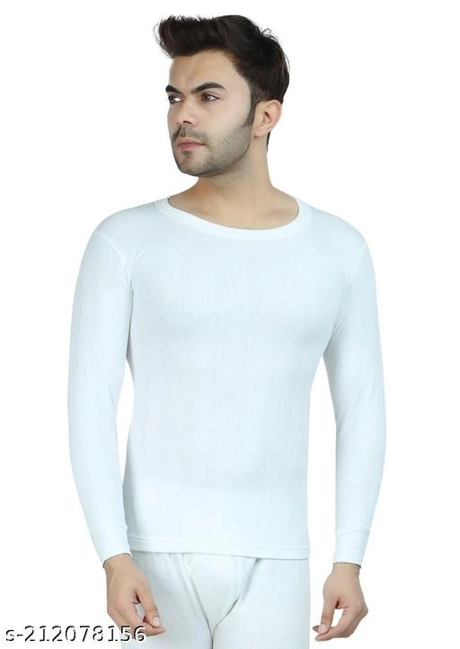 Cotton Blend Thermal Topwear for Men (White, M)