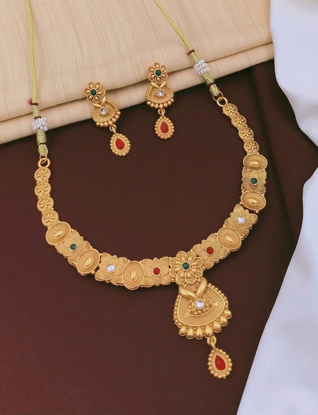 Alloy Necklace with Earrings for Women (Gold, Set of 1)