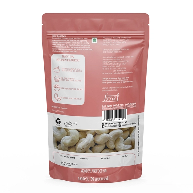 Wonderland Premium Whole Cashews 250 g