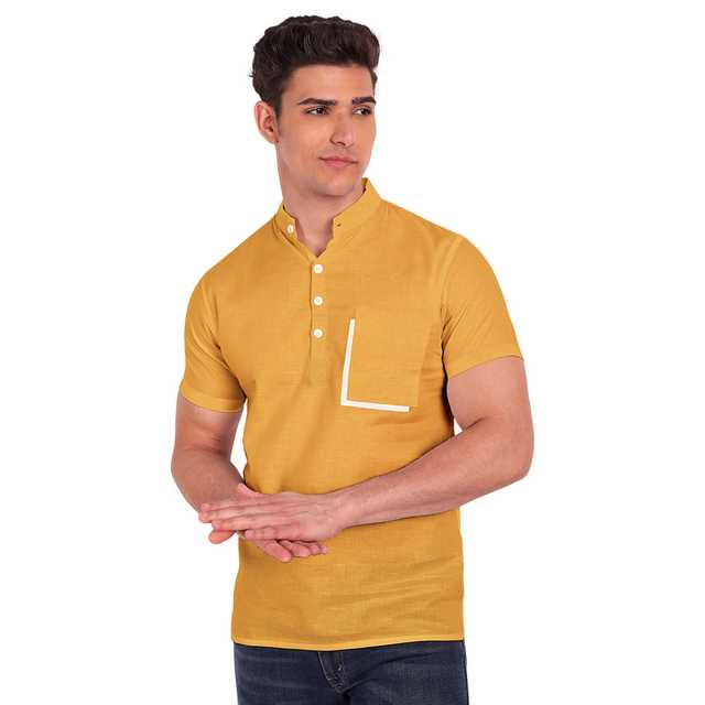 Men's Solid Casual T-shirt (Yellow, 38) (VL-110)