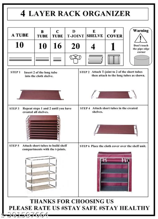 Metal 4 Layer Collapsible Multipurpose Rack (Brown)