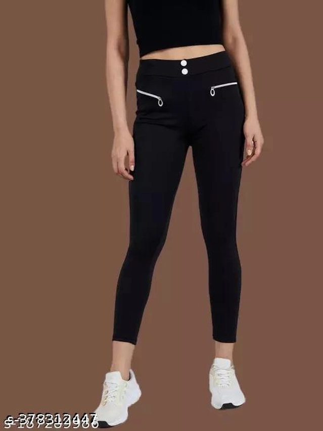 Lycra Jeggings for Women (Black, 26)