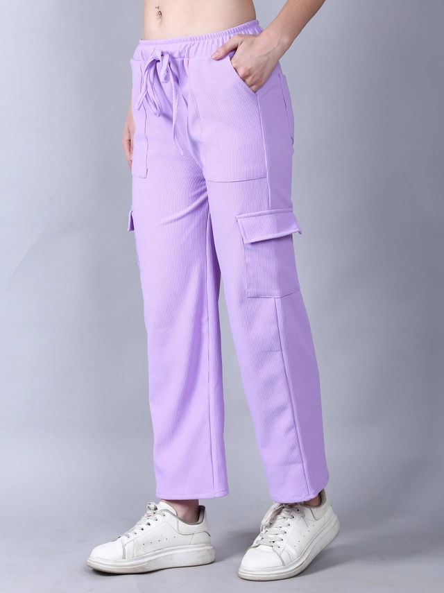 Cotton Blend Regular Fit Cargo Pant for Women (Lavendar, 28)