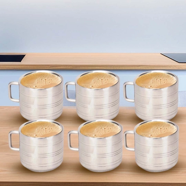 NIVIS Steel Double Wall Mug (90 ml each, pack of 6)