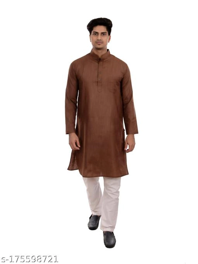 Cotton Blend Kurta for Men (Brown, M)