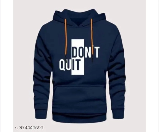 Fleece Printed Hoodie for Men (Navy Blue, S)