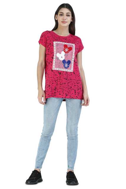 Fosty Women's Stylish T-Shirts (Dark-Pink, XL) (ADE-487)