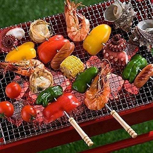 Stainless Steel Barbecue Skewers with Wooden Handle (Brown & Silver, 12 inches) (Pack of 12)