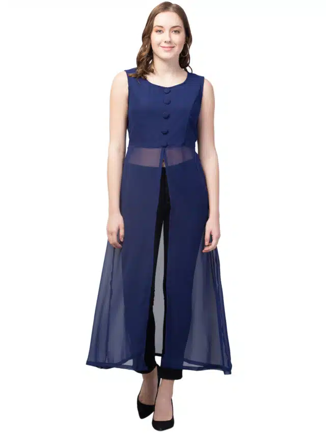 Solid Front Slit Maxi A-line Dress for Women (Blue, 3XL)