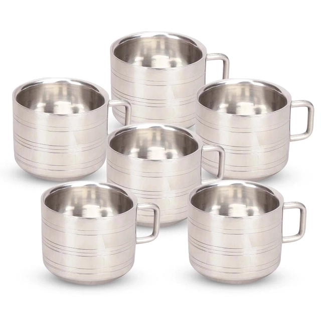 NIVIS Steel Double Wall Mug (90 ml each, pack of 6)