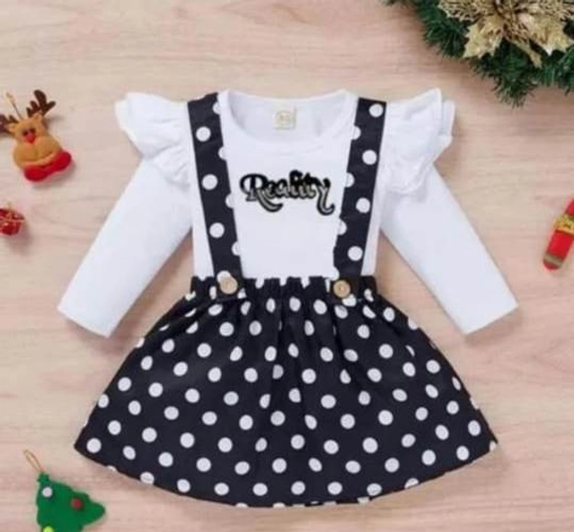 Crepe Printed Clothing Set for Girls (White & Black, 9-12 Months)