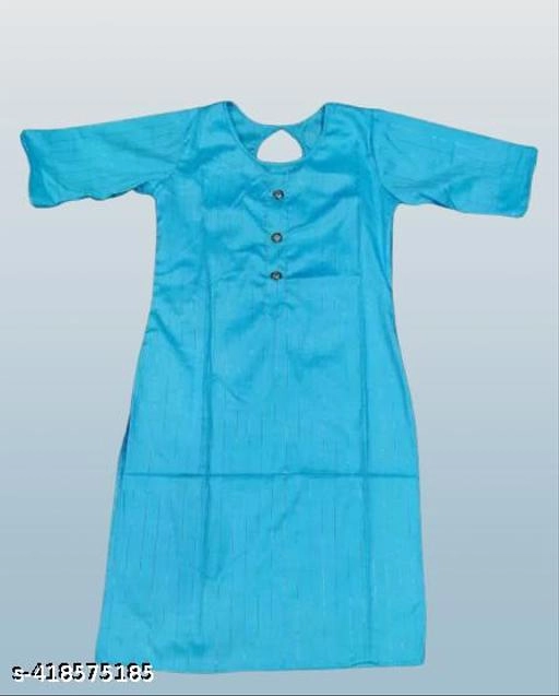 Cotton Blend Solid Kurti for Women (Sky Blue, Xl)