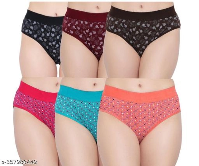 Cotton Printed Briefs for Women (Multicolor, S) (Pack of 6)