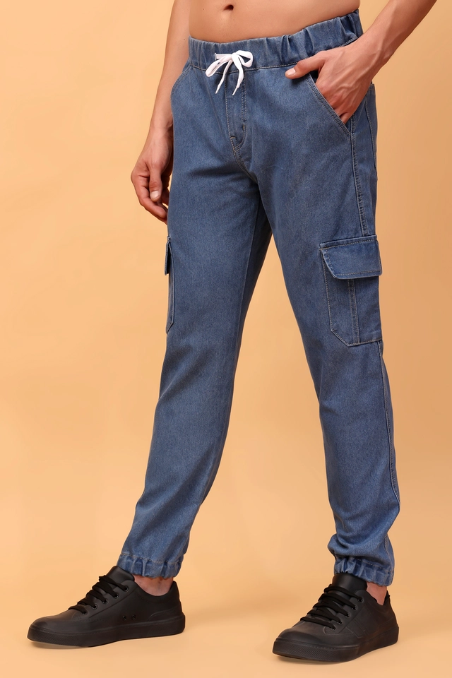 Cotton Blend Cargo Jeans for Men (Blue, 28)