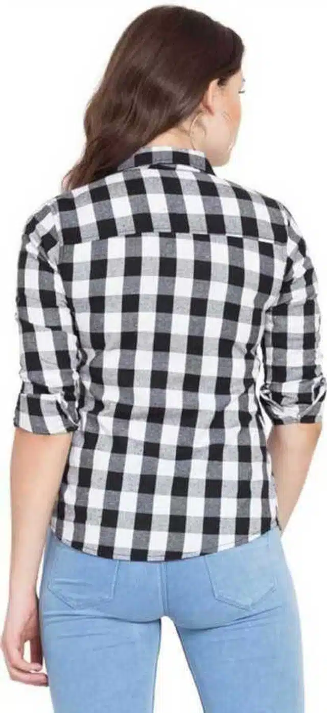 Women's Checkered Shirt (White, L)
