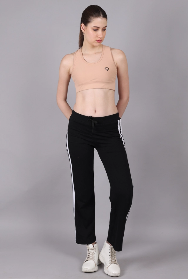 Cotton Colorblocked Trackpant for Women (Black, M)