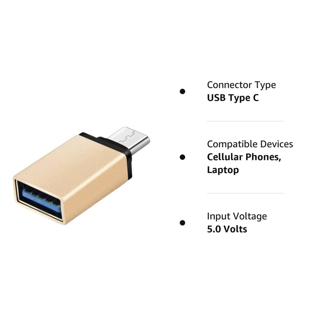 Metal USB 3.0 to Type C OTG Adapter (Silver, Pack of 2)